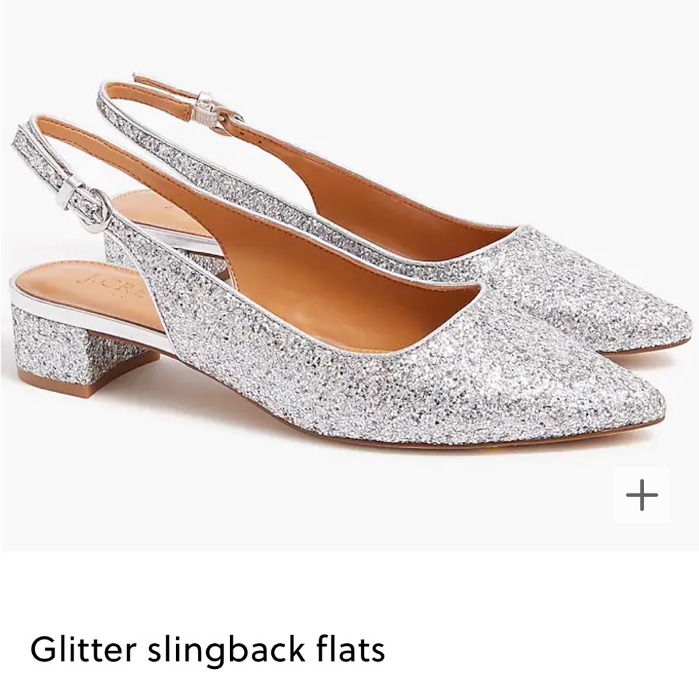 New JCrew Factory Silver Glitter sling backs size 8